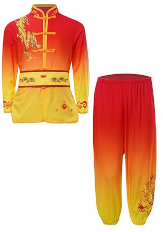 HULIJA Barn pojkar kampsport kläder långärmad Tai chi klädset träningskläder set Kung Fu uniform sport träning, Röd gul, 158-164