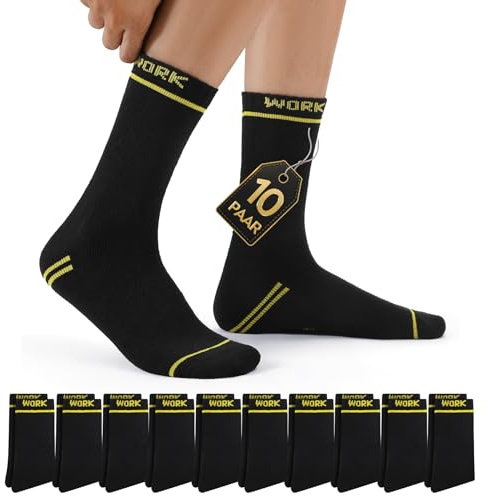 Mowenti Socken Herren 43-46 Dicke Herrensocken Baumwolle Schwarz Arbeitssocken Strümpfe Baumwollsocken Frottee Wintersocken Warme WORK Socks Winter Sportsocken 10 Paar