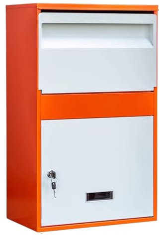 SCBTGKLN Briefkasten, Postkasten, Briefkasten Groß, Freistehender Briefkasten, Zustellung Großer Pakete, Paketbriefkasten aus Stahl(Orange,Small)