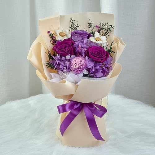 Mrinb Forever Real Rose Blumenstrauß, Ewige Rose Geschenke für Frauen Rosen - Konservierte Blumenstrauß für Geburtstagsgeschenk, Valentinstag, Muttertag, Weihnachten, Hochzeitstag (Lila)