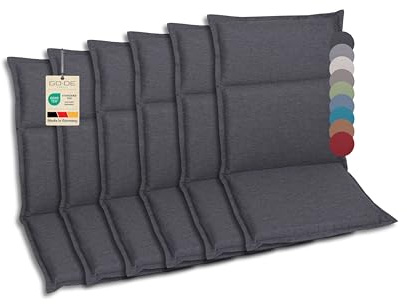 GO-DE Textil Bequeme und attraktive Polsterauflagen für Hochlehner-, Mittellehner- und Niederlehner-Gartenstühle (6er-Set, Uni Anthrazit, Mittellehner)