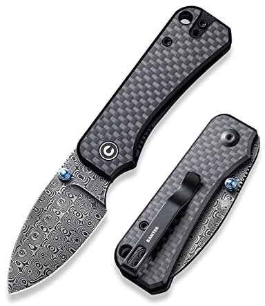CIVIVI Baby Banter Folding Pocket Knife with 5.94CM Damascus Blade, Carbon Fiber and G10 Handle, Outdoor Knife with Clip (C19068S-DS1)