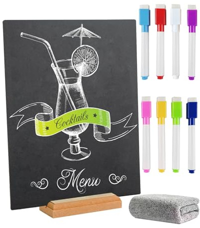 Mini Chalkboard Signs Double Sided Blackboard Message Boards with Base Stand - Vintage Tabletop Chalk Board Sign, 8.2 x12 Inch Mini Menu Boards Small Food Signs Kitchen, Wedding Party Decoration