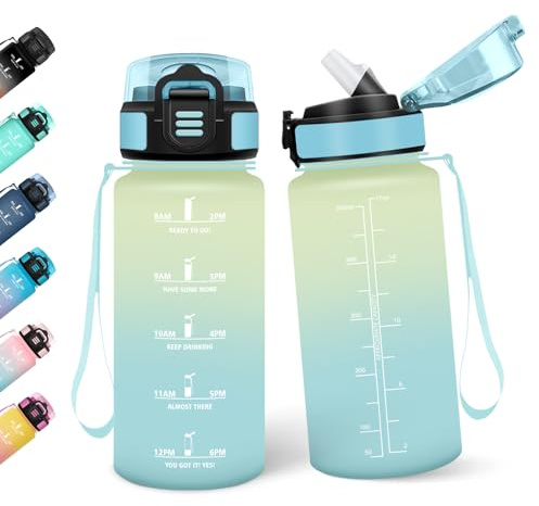 Borraccia, 500ML Con Paglia, Borraccia Bambini, Senza BPA, Borracce con Cannuccia, Bottiglia d'acqua Motivazionale con Indicatore del Tempo, Bottiglia Acqua per Scuola, Sport, Yoga - Brina&cielo