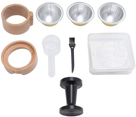 Kit de Recarga de Cápsula café Fille Aluminio Auto Adhesivo Madera Madera en Polvo Presionado para el café, Filtros Reutilizables