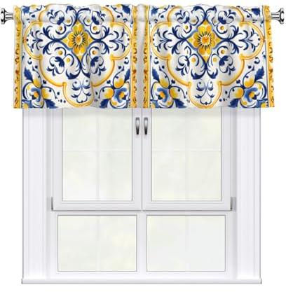 Mexpkeil - Mantovana corta per finestre, con tasca per asta, 137,2 x 45,7 cm, motivo piastrelle di ceramica, per cucina, soggiorno, camera da letto, bagno