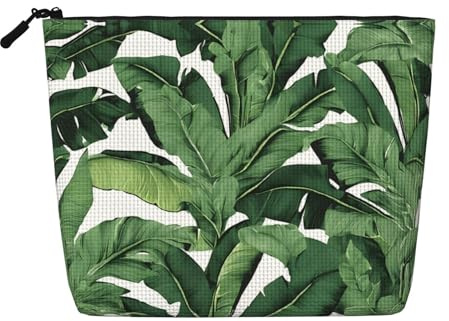 JEKYDOSD Tropical Banana Palm Leaf Print Fake Hemp Makeup Bag Waterproof Imitation Hemp Bag For Daily Life, Travel, And More