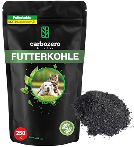 CarboZero Futterkohle 250 g Pulver für Tiere | Aktivkohle für Hunde & Katzen | Futterkohle für Hunde & Nager | Tierkohle | Futterkohle Haustiere | Nachfüllpack Aktivkohle