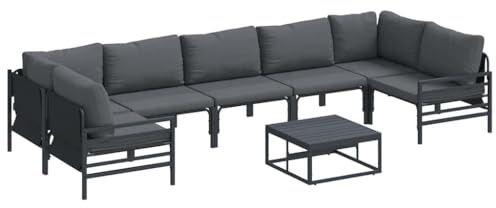 vidaXL Gartensofa-set mit Kissen 8 pcs Schwarz Stahl, Garten und Terrasse, atmungsaktives Design, moderne Möbel, Lounge-Set für entspannende Stunden