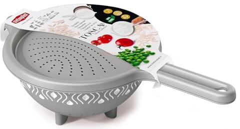 Scolapasta con Manico e Coperchio Microforato, Colino per Riso e Legumi, Design Ergonomico, Lavabile in Lavastoviglie