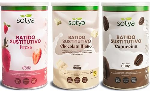 Sotya Batido Saciante Control de Peso Pack 3 | Fresa, Chocolate Blanco y Capuchino