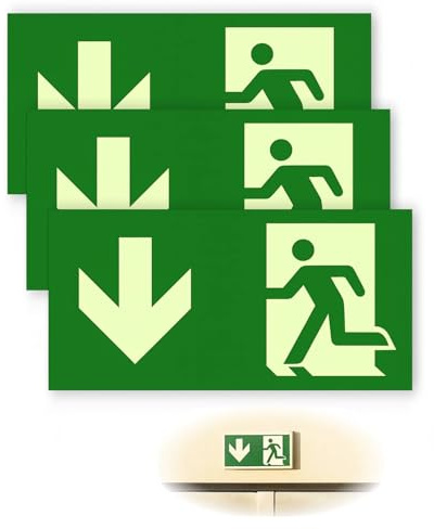 3 señales luminosas de salida de emergencia, autoadhesivas, de PVC de alta calidad, larga duración de iluminación y alto brillo, para el hogar y la oficina, 30 x 15 cm