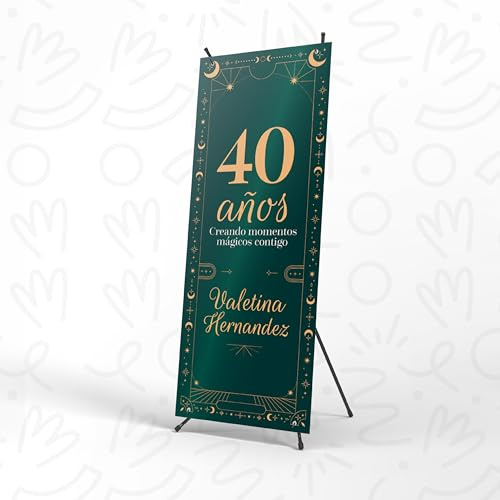Cartel Personalizado de 70x180cm con Xbanner y Pancarta con 10 Colores a Elegir - Photocall Cumpleaños con Textos Modificables, Ideal para Aniversario, Fiesta o Eventos - Bandera de Lona (Verde)