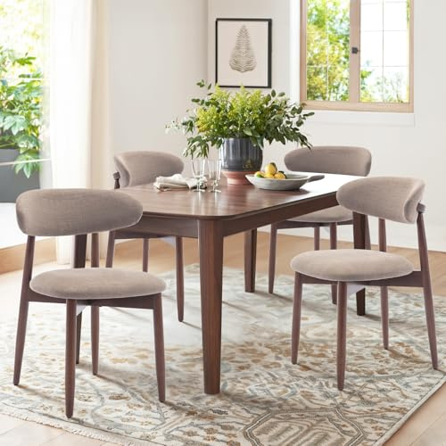 COLAMY Küchenstuhl Esszimmerstühle 4er Set, Moderne Polsterstuhl Essstühle mit Fester Rückenlehne, Stoff Esszimmerstühl mit Holzbein für Esszimmer, Küche, Restaurant, Kamel