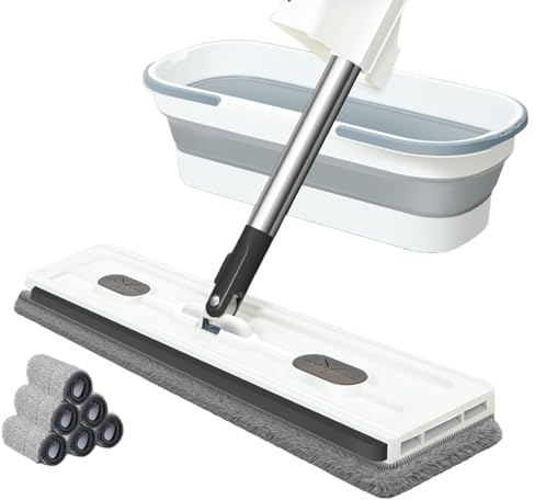 KAHDGSS Trapeador para Piso con Cabezal De Limpieza Giratorio Gran Tamaño Y Cubo Plegable 6 Paños Repuesto para Uso Comercial En Hogar Trapeador con Cubo Plegable