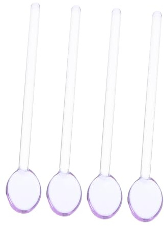 Toyvian 4 piezas Cucharas de Postre de Vidrio Resistente al Calor con Mango para Mezclar Café Jugos y Leche Cucharas Ergonómicas Transparentes para Batidos y Cócteles