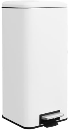 JM・YIPENG Kitchen Bin, 30L Bin, Bathroom Bin with Lid, Slim Large Bin，White | 30L Stainless Steel Pedal Bin with Inner Bucket, Large Rubbish Bin with Soft Close Lid, for Kitchen, Living Room and Office