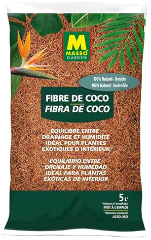 Fibra de Coco 5 litros - Masso. Equilibrio Entre Drenaje y Humedad. Ideal para Plantas exoticas de Interior. 100% Natural