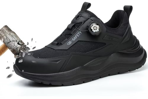 DYISOFY Zapatos de Seguridad Hombre Mujer Cómodos y Ligeros para Verano Botas de Trabajo Antideslizantes Impermeables con Punta Zapatillas Seguridad Acero Calzado Seguridad Negro Talla 39 EU