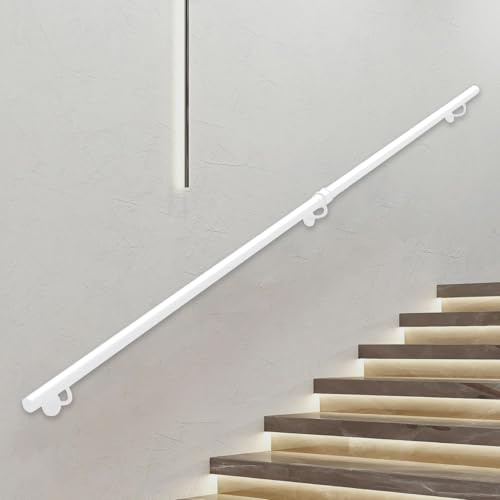 Ledstång för trappor 1 2 3 4 5 6 Meter, Industriell smidesjärnsräcke Handräcke Extern utvändigt, Vita trappräcken Väggmonterade halkfria grepphandtag med fästen(120cm)