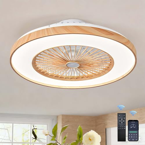 LASANYA Lampadario Con Ventilatore Da Soffitto,legno Pale Finitura，Motore DC Reversibile ， Per Camera Da Letto Soggiorno Studio