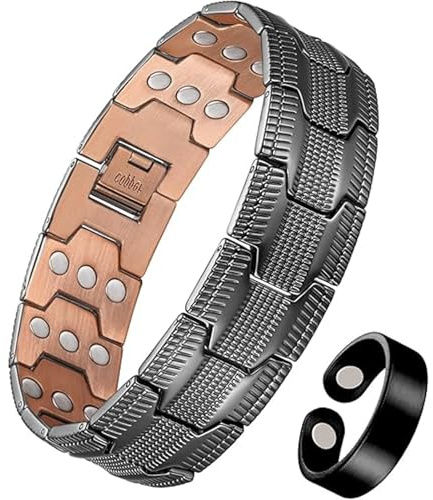 LuminaVerde Pulsera de cobre para hombres, pulsera de hombres con 3X fuerza magnética ajustable de 3500 Gauss