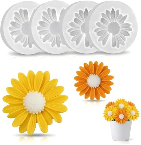 Lot 4 Moules Silicone Fleur Marguerite 3D Bougie Savon DIY Réutilisable | Moule fleur silicone flexible, démoulage facile pour résine, plâtre, fondant et décoration maison, créations DIY variées