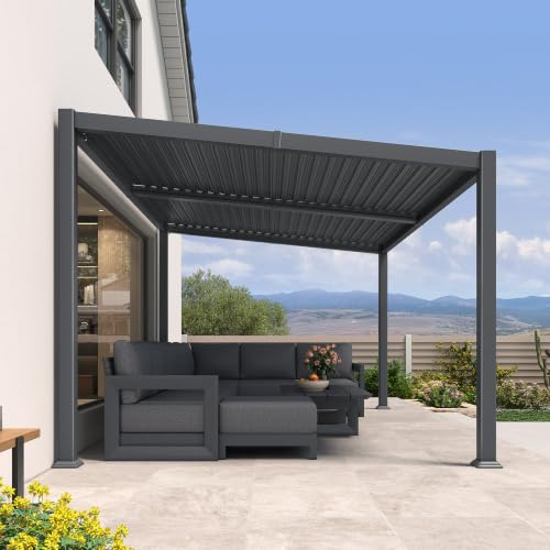 PURPLE LEAF - Pergola bioclimática con techo inclinado de 3 x 4,25 m de aluminio, pérgola jardín exterior con cuchillas orientables, resistente a las inclemencias del tiempo, ideal para terraza y