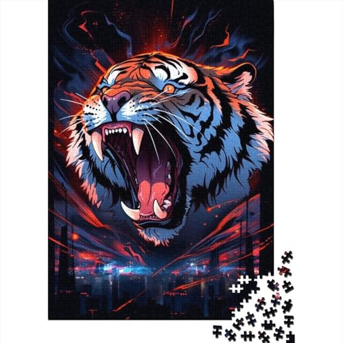 Roaring Tiger Head Art 1000 Piece Jigsaw Puzzle Adult Paper Puzzle Night Light Style Focus Family Leisure Home Decor Gift 52x38cm/1000pcs