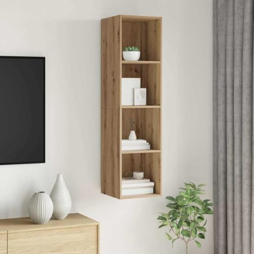 Boltkex Väggmonterat TV-skåpset av trämaterial i artisanek, 37 x 37 x 142,5 cm, 3 hyllor, mediemöbler för vardagsrum, hemmabio, förvaringsutrymme för mottagare och spelkonsol