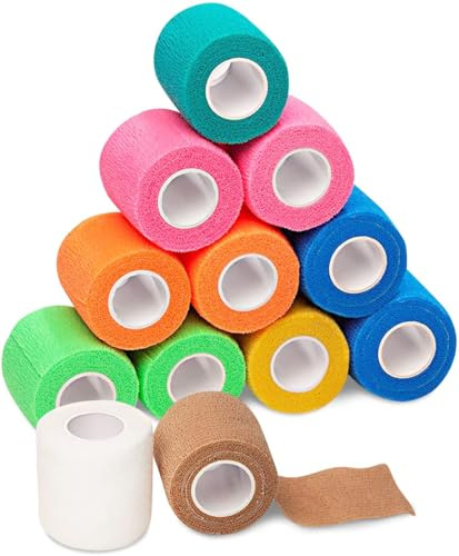 California Basics Self-Adhesive Medical Tape (2 inch) - Pack of 12 - Cohesive Bandage Wrap Rolls - Waterproof Athletic Tape - Self Adhesive Medical Adhesive Bandage Wrap - Vet Stretch Wrap