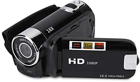 Topiky Videocamera portatile DV 1080P Full HD 16MP Videocamera digitale Schermo di rotazione a 270 ° Supporto digitale con zoom 16X Night Shoot, spina europea (Nero)