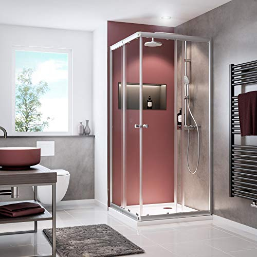 Schulte cabine de douche accès d’angle extensible 75-90 x 180 cm, portes coulissantes, profilé aspect chromé, largeur d'accès 30 à 49 cm ajustable, verre de sécurité 4 mm transparent