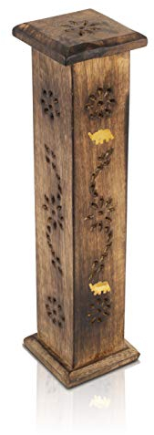 Räucherstäbchenhalter aus Holz und Kegelbrenner, Turm, groß, organisch, umweltfreundlich, Aschefänger, Agarbatti-Halter, rustikaler Stil, handgeschnitzt für Meditation, Yoga, Aromatherapie, Zuhause