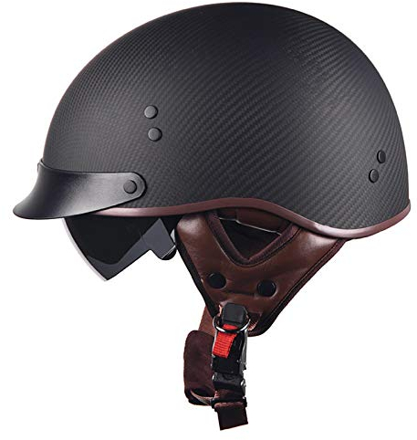 ZLYJ Retro Kohlefaser Halbschale Helm de Motorrad, Harley Mopedhelm, Motorradhelm mit Visier, Jethelm Für Damen Und Herren, für Cruiser Chopper Biker, ECE Zertifizierung D,L