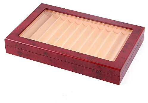 Stifthalterbox Stifte Sammelbox mit Anzeigefenster, Füllfederhalter Organizer Box, Rot Holzvitrine Stiftetui Penbox Stifthalterbox für 12 Stifte Schreibgeräte