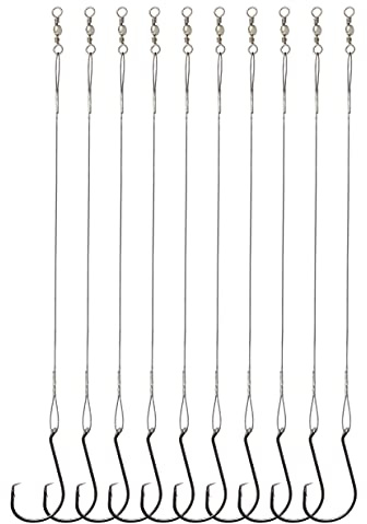 Beoccudo Circle Hooks Rigs Saltwater Steel Leader Wire, 25pcs Heavy Duty Circle Hook with Leader Wire Bass Catfish Fishing Lure Rig