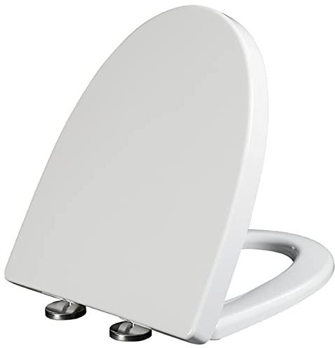 XQHD Klobrille Toilettendeckel Mit Absenkautomatik, Wc Sitz v Form Weiß Mit Verstellbaren Scharnieren PP-Material
