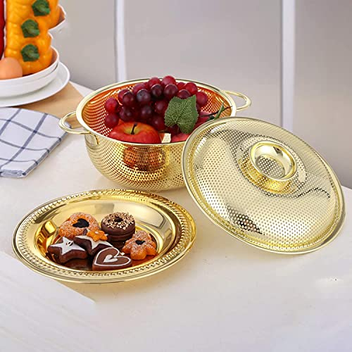Set di scolapasta e ciotola da cucina, colino per alimenti, materiale in acciaio inox, grande ciotola in metallo e scolapasta staccabile con coperchio e piastra inferiore (M)
