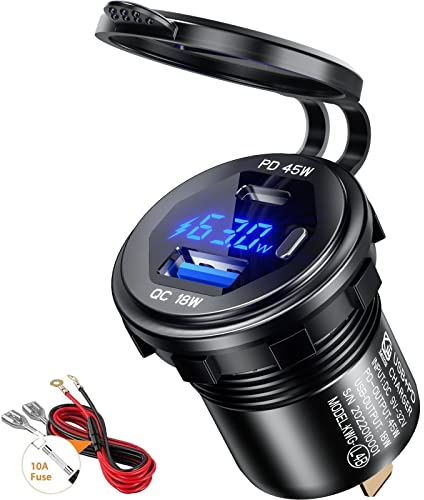 Thlevel USB C Steckdose 12V-24V Auto Ladegerät 45W PD und 18W QC3.0
