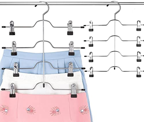 Hosenbügel platzsparend, 2 Stück Metall Hosenbügel Klammer, Hosen Kleiderbügel aus Metall, mit Verstellbaren Klammern, rutschfest, für Hosen/Röcke schwarz