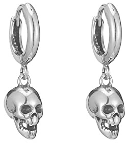 Pendientes de aro colgantes de calavera gótica punk para mujeres, niñas y hombres, chapados en plata con abalorios, vintage, único, cabeza de esqueleto, colgante, cartliage, aros, unisex, regalo de