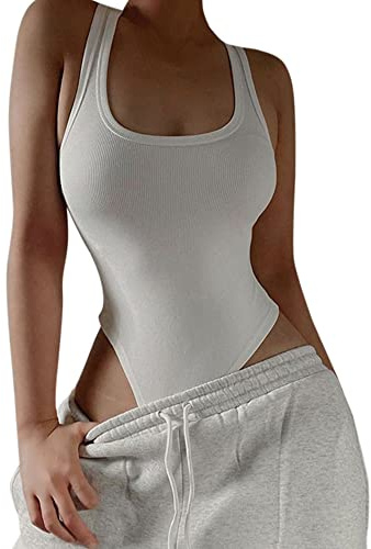 TTPSRY Damen Body Bodysuit Ärmellos Bodies Oberteil Overall Sexy Unterziehbody Blusebody Elegant Schmal Bodys Tops (Weiß/S)