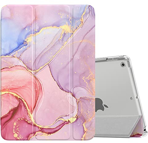 MoKo Schützhülle Kompatibel mit Neu iPad 9. / 8. / 7. Generation (2021/2020/2019), Tablethülle mit Ständer Matt Rückseite Auto Schlaf/Aufwach Funktion für iPad 10,2 Zoll, Hellrosa Goldmarmor