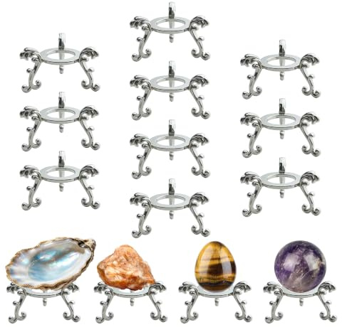 OmyLens 10Pcs Silver Crystal Ball Stand for Displaying Crystal Glass and | Display Sphere Holder for 40mm‑80mm Crystal Glass Spheres, Sea Shells, Natural Rocks, Easter Eggs