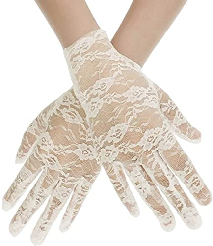 Morices Women Short Elegant Lace Gloves, Ladies Floral Lace Gloves Vintage Opera Gloves 1930s Gloves for Women Ladies and Girls Evening Wedding Tea Party Prom Cosplay Beige