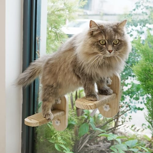 PETKARAY Estante para ventana de gato, hamaca original para ventana de gato, asiento duradero para el alféizar de la ventana, escaleras de ventana interiores resistentes para gatos grandes