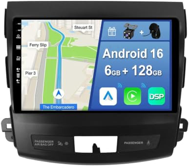 YUNTX [6GB+128GB] Android 15 Autoradio für Mitsubishi Outlander/Peugeot 4007/Citroen C-Crosser-[Integriertes CarPlay/Android Auto/DSP/GPS]-9”IPS 2.5D-Kamera+MIC-DAB/Mirror Link/Bluetooth 5.0