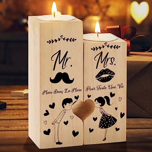 KAAYEE Cadeau Mariage pour Les Mariés, Cadeaux Mr Mrs Candélabre Cœur pour la Mariée et Le Marié, Bougie Anniversaire Mariage pour Couple, Idée Cadeau Saint-Valentin Fiançailles