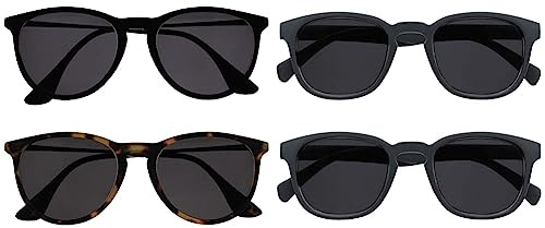 Opulize Jet Sonnen Leser Brille 2er Pack UV400-Schutz SS96-12 +1.50 & Pop Sonnen Leser Brille 2er Pack Keck Rund Matt Rahmen Federscharniere Kratzfeste Getönte Linse UV400-Schutz SS2-7 +1.50